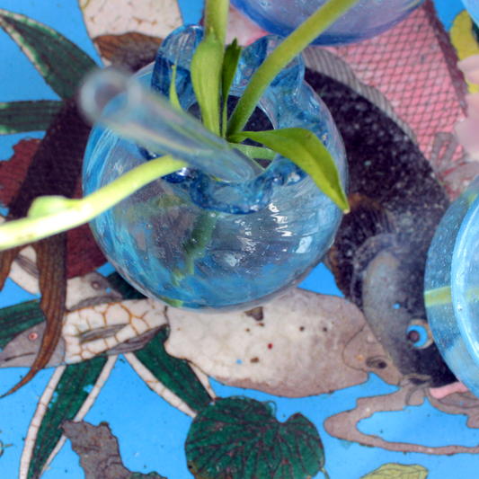 Hand-Blown Blue Glass Pomegranate