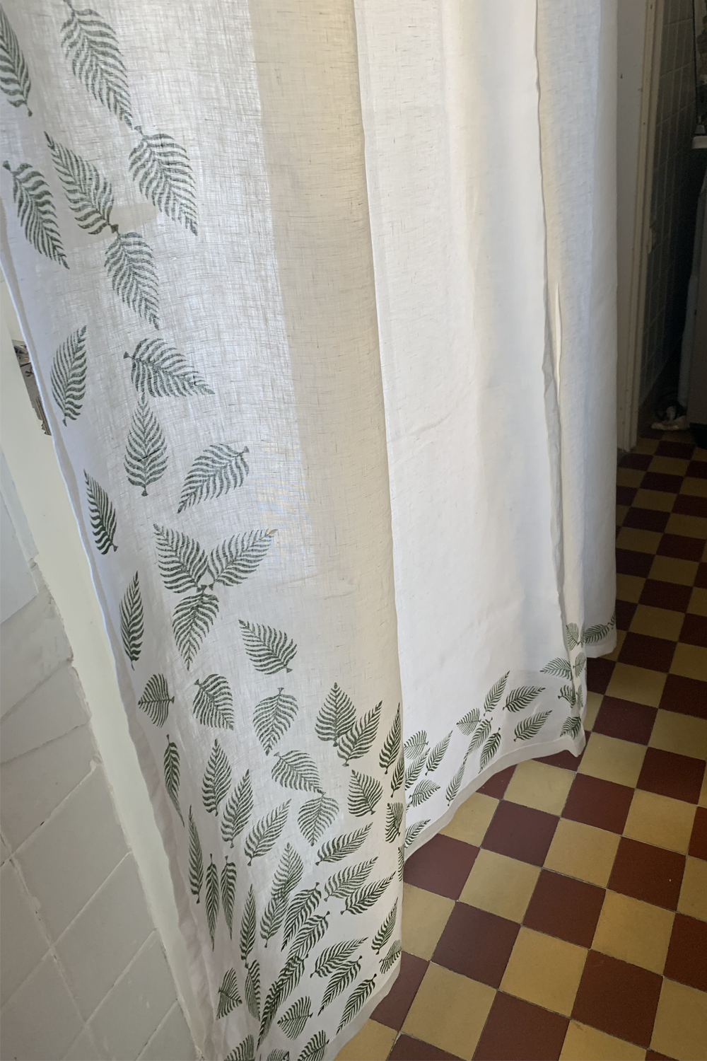 Block Printed Dancing Leaves Linen Curtains
