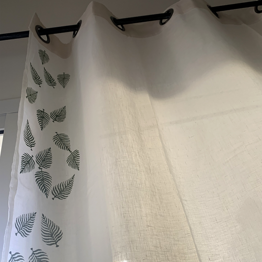 Block Printed Dancing Leaves Linen Curtains