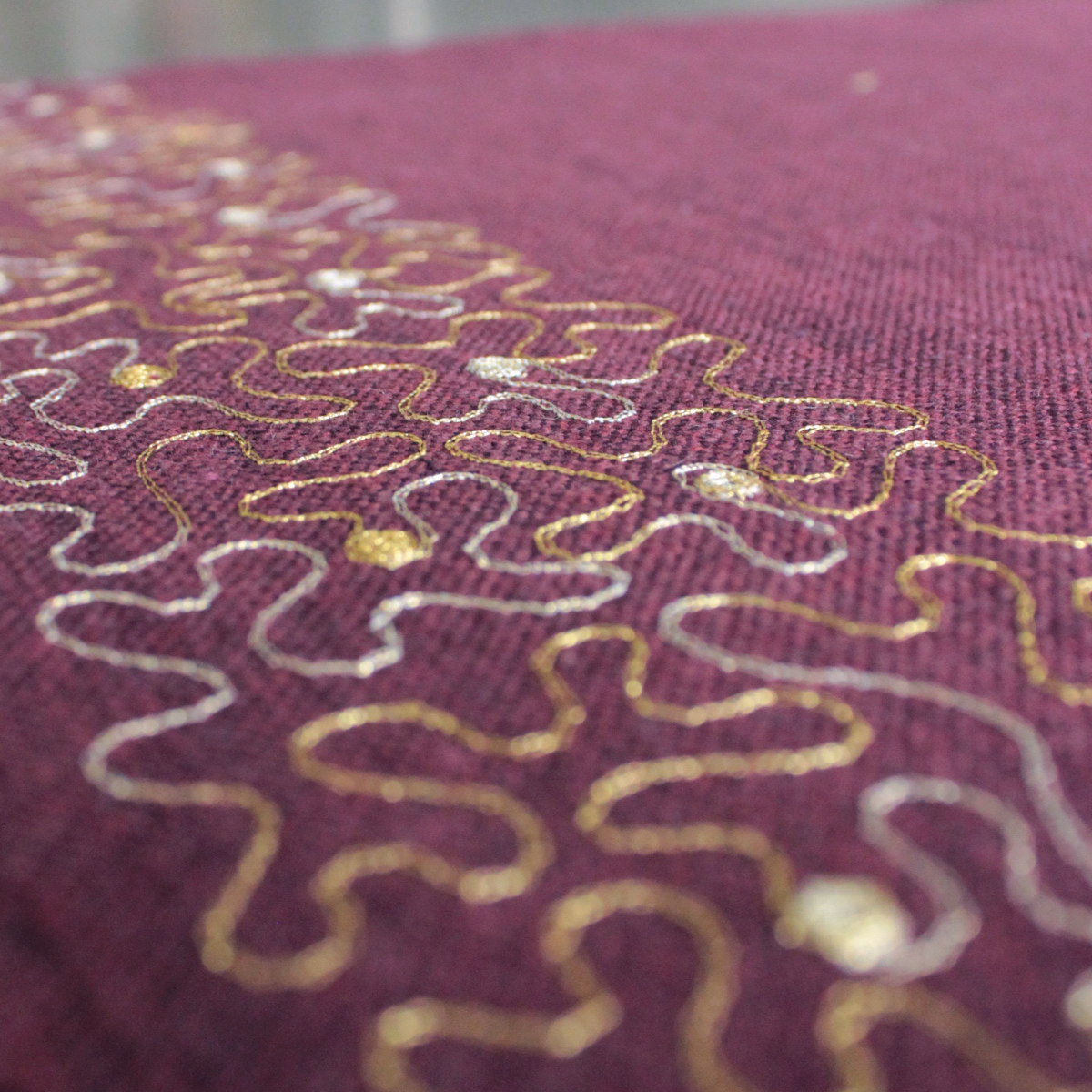 Eggplant Linen Placemat with Aghabani Embroidery Gold and Silver