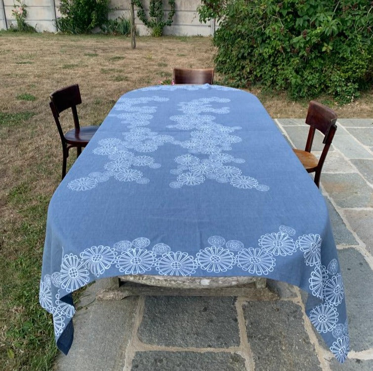 luxury linen block printed tablecloth marguerite