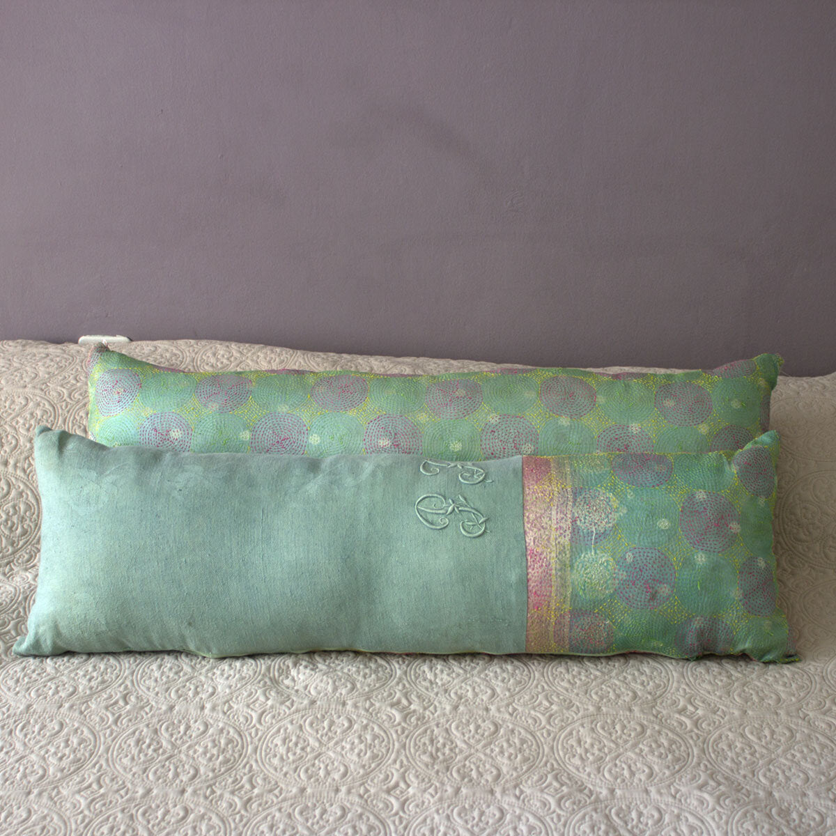 Bolster throw pillow Almond Green.