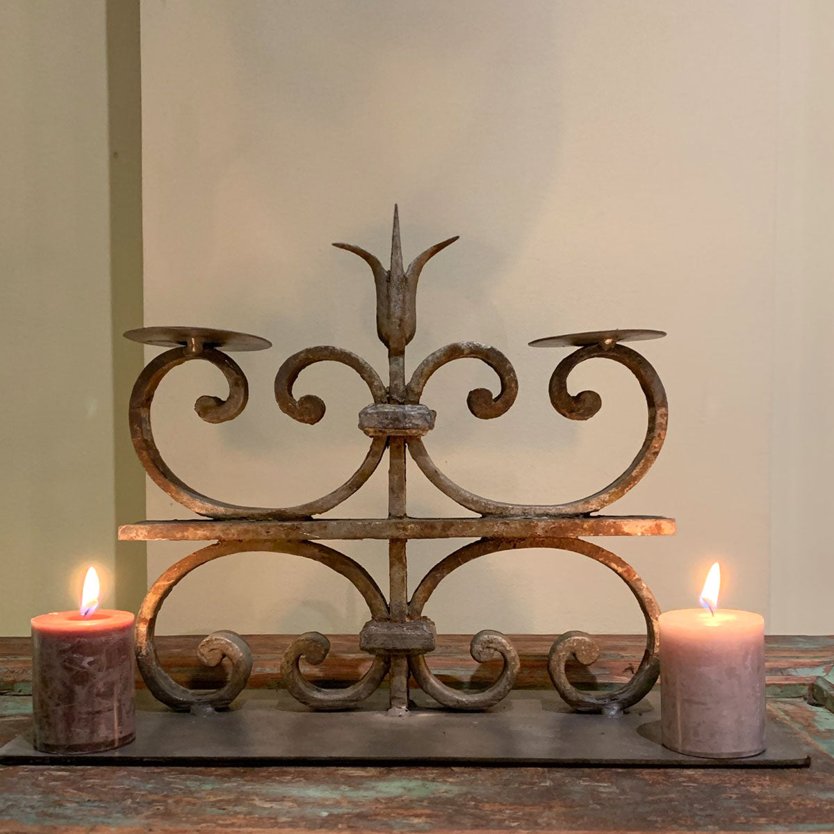 upcycled wrought iron candelholder