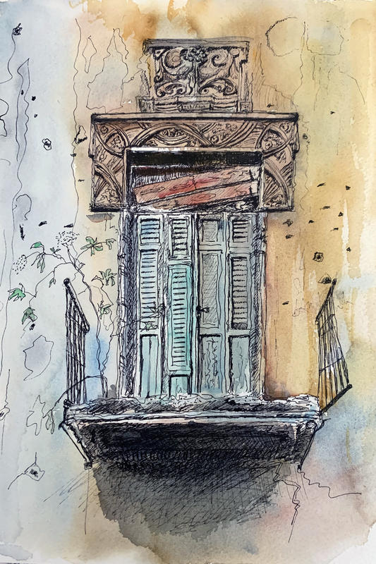 Resilience and Beauty in Imperfection: Watercolor Painting of a Broken Door in Beirut