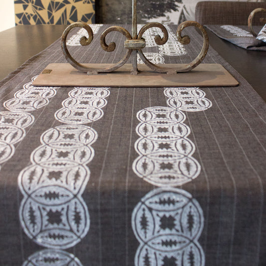 Italian linen block print grey runner