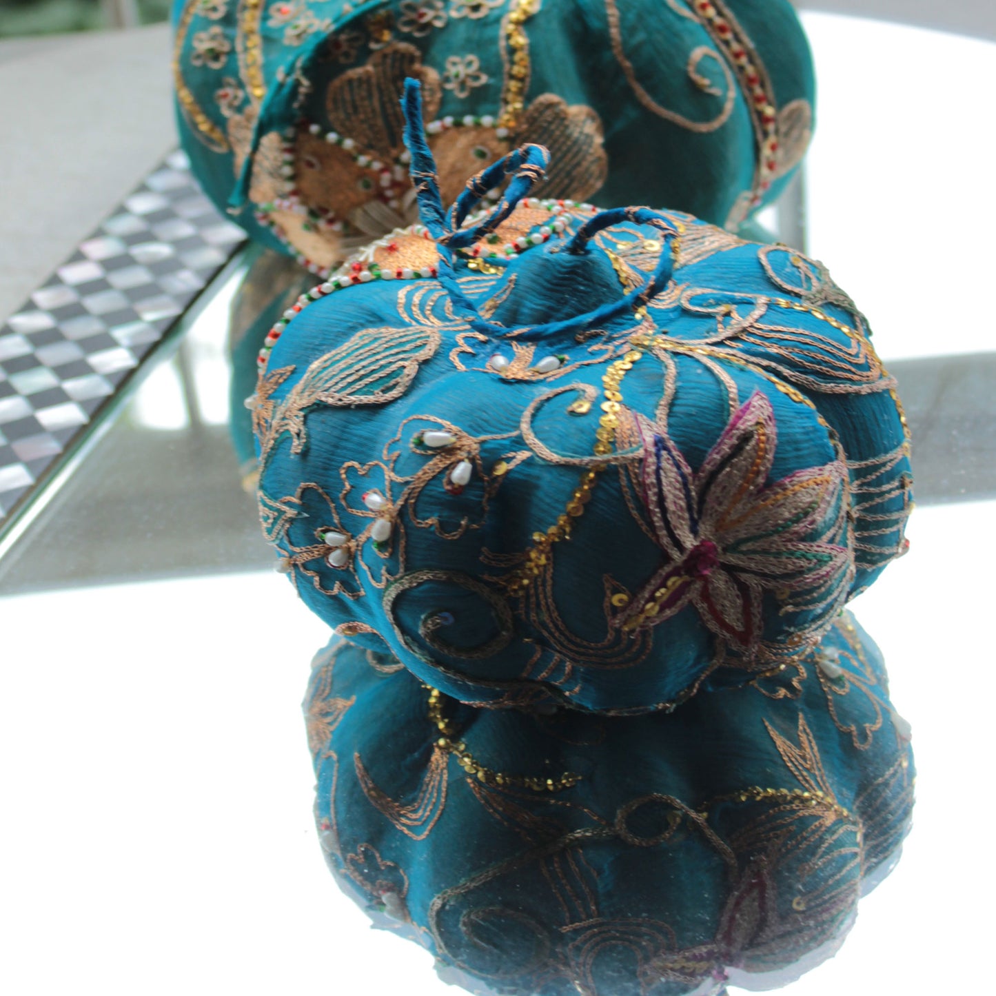 Embroidered handmade boho-chic blue Pumpkin
