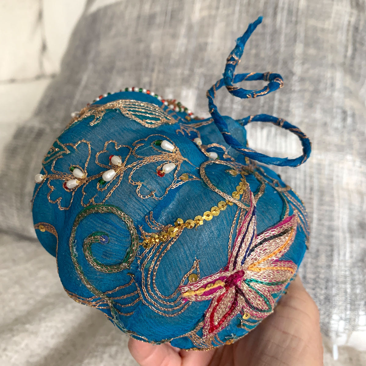 Embroidered handmade boho-chic blue Pumpkin