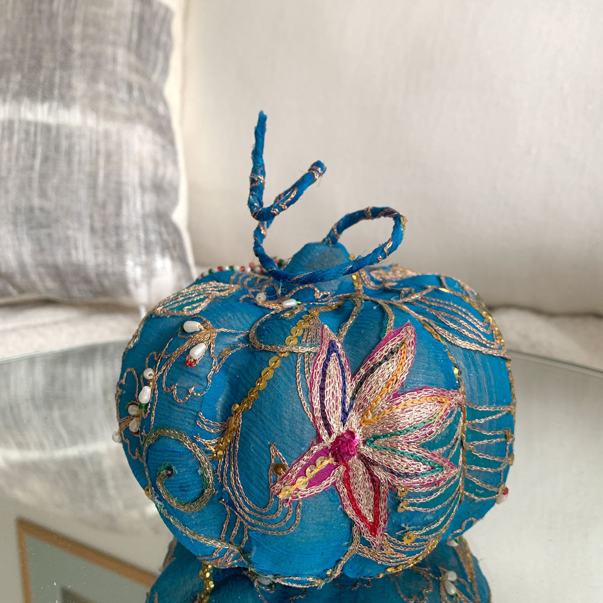 embroidered handmade boho chic blue Pumpkin