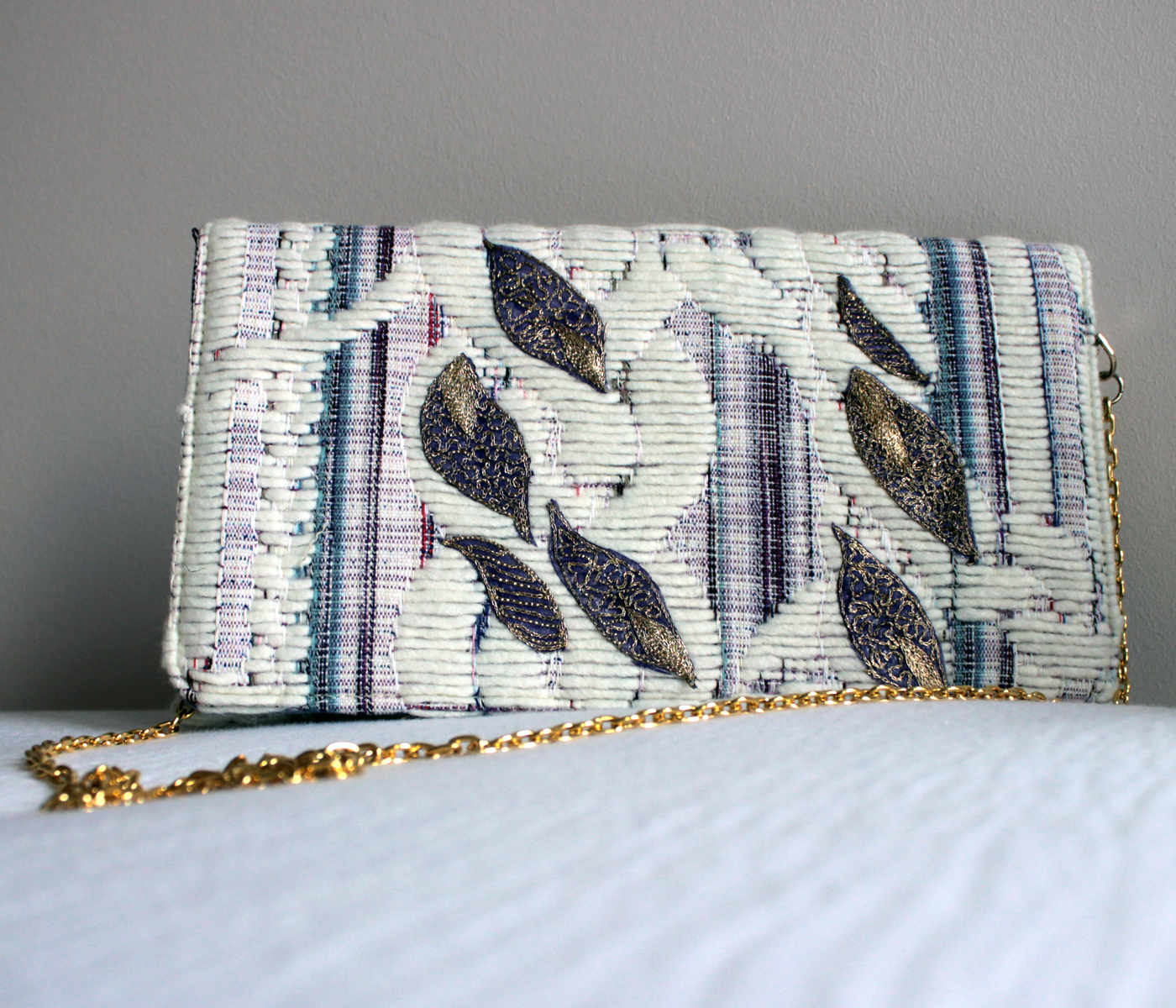 Embroidered Purple and Gold Handcrafted Clutch - Ethical and Elegant