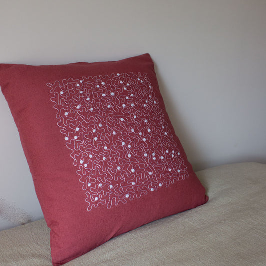 Terracotta embroidered linen square pillow case