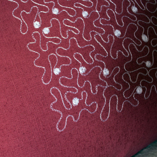 Terracotta embroidered linen square pillow case