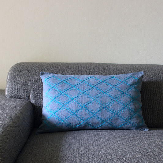 Embroidered linen pillow case from fabric deadstock