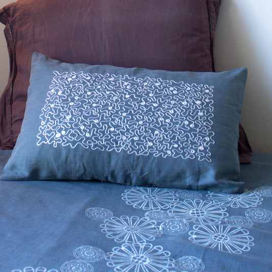 embroidered Aghabani lumbar linen pillow cover