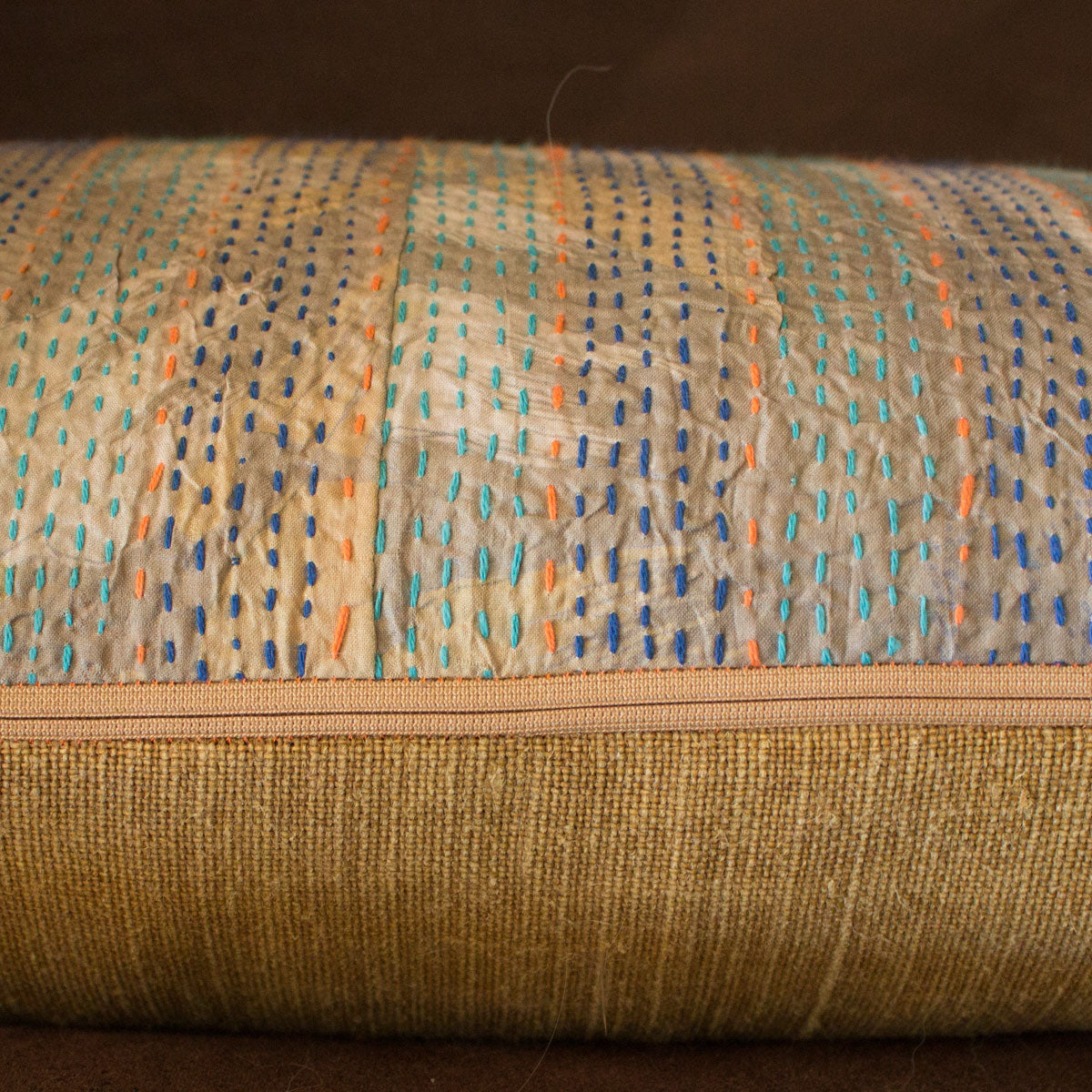 Lumbar throw pillow cover with vintage silk & linen