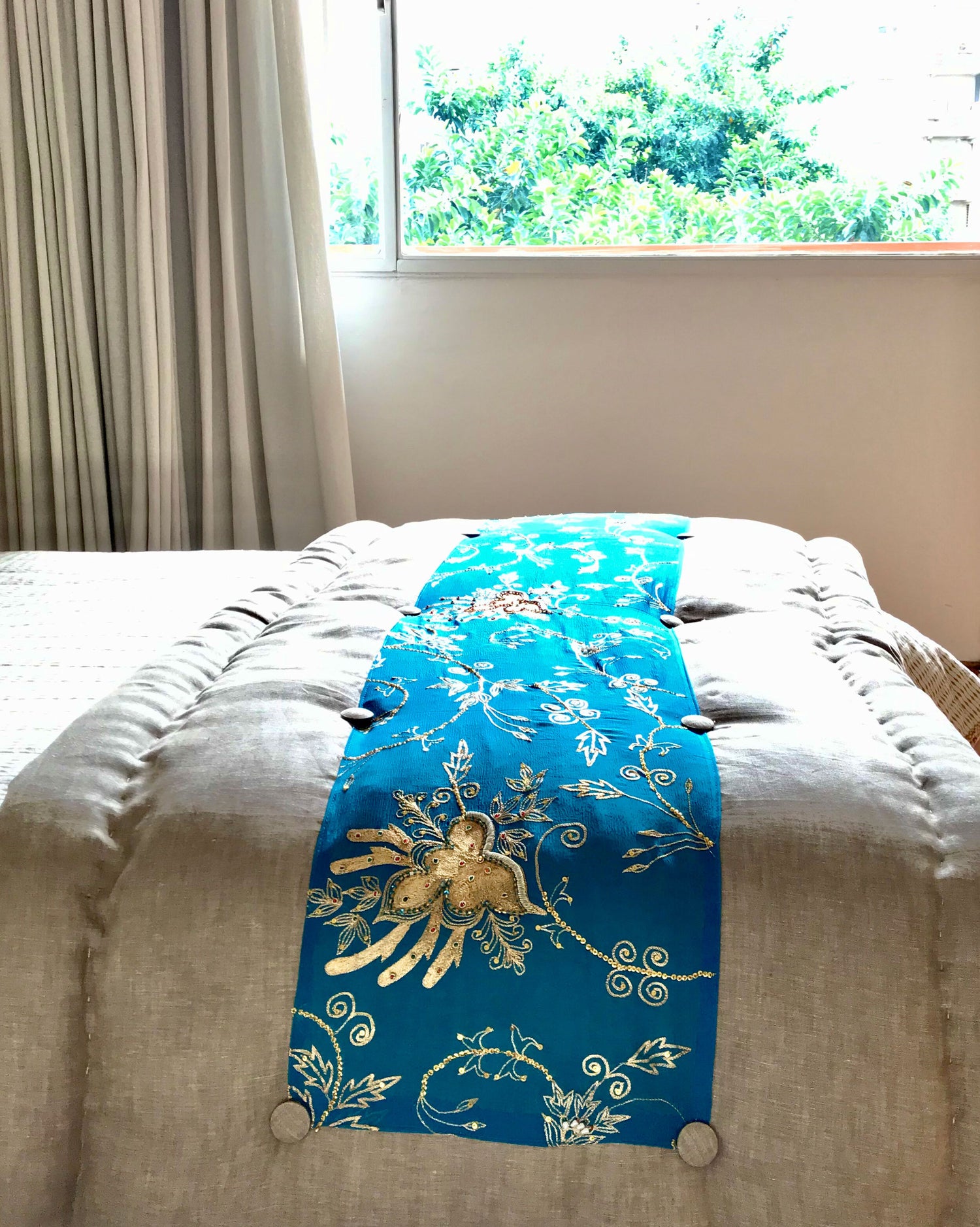 Unique quilt silk bedspread Turquoise