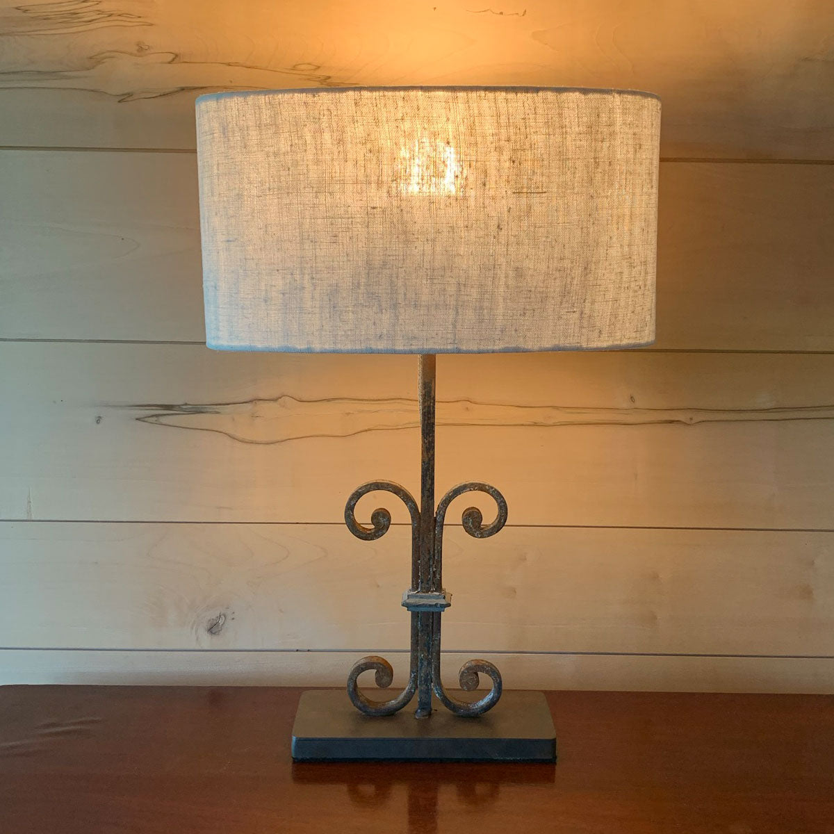 Repurposed wrought iron table lamp Eta