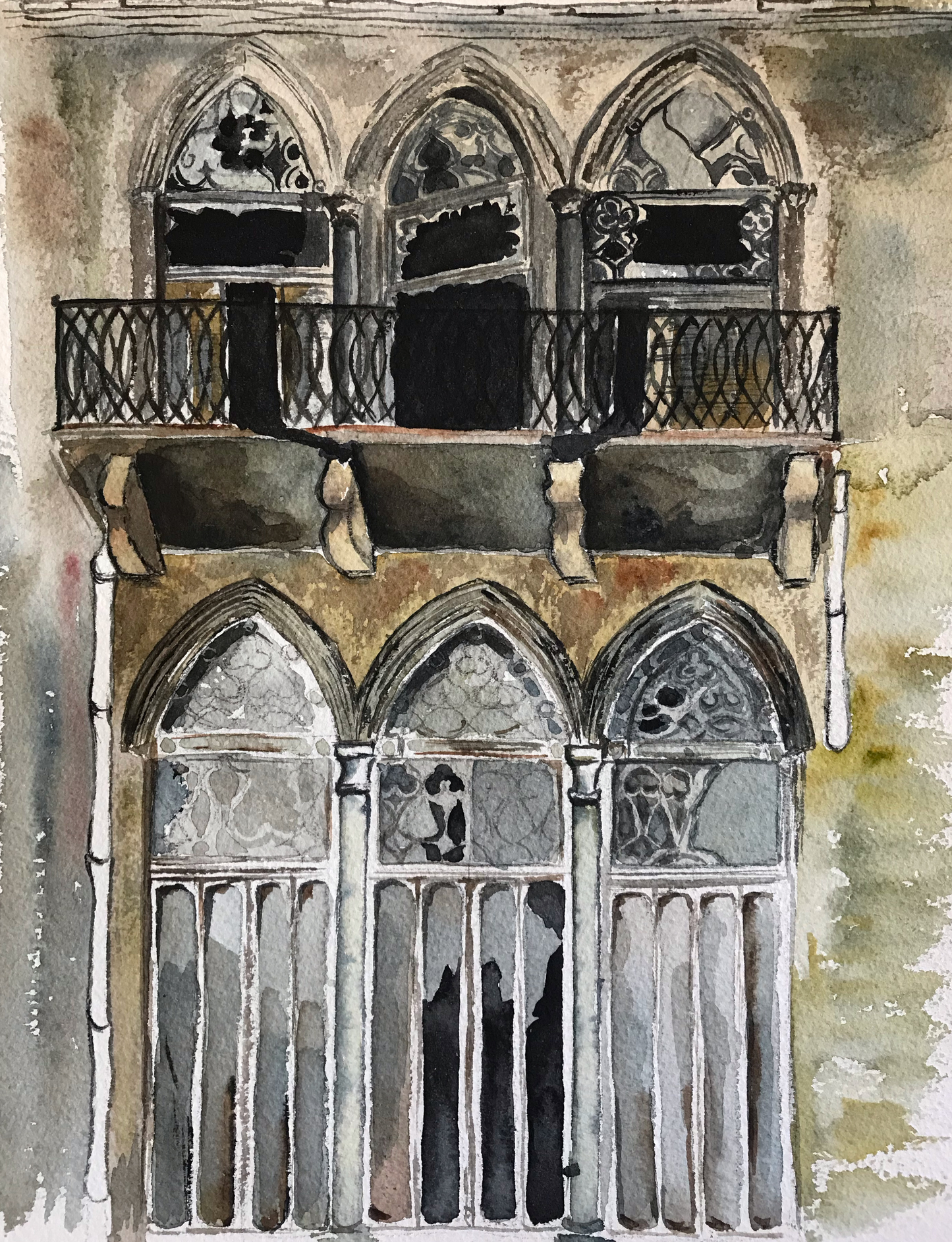 Original watercolor "la maison aux six arcades"