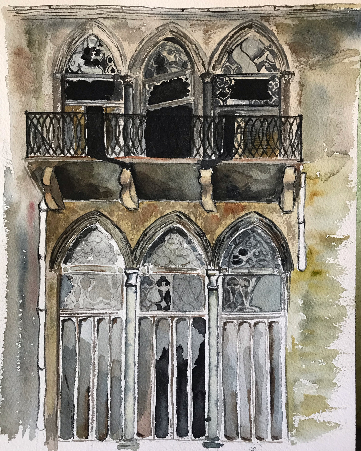 Aquarelle "la maison aux six arcades"