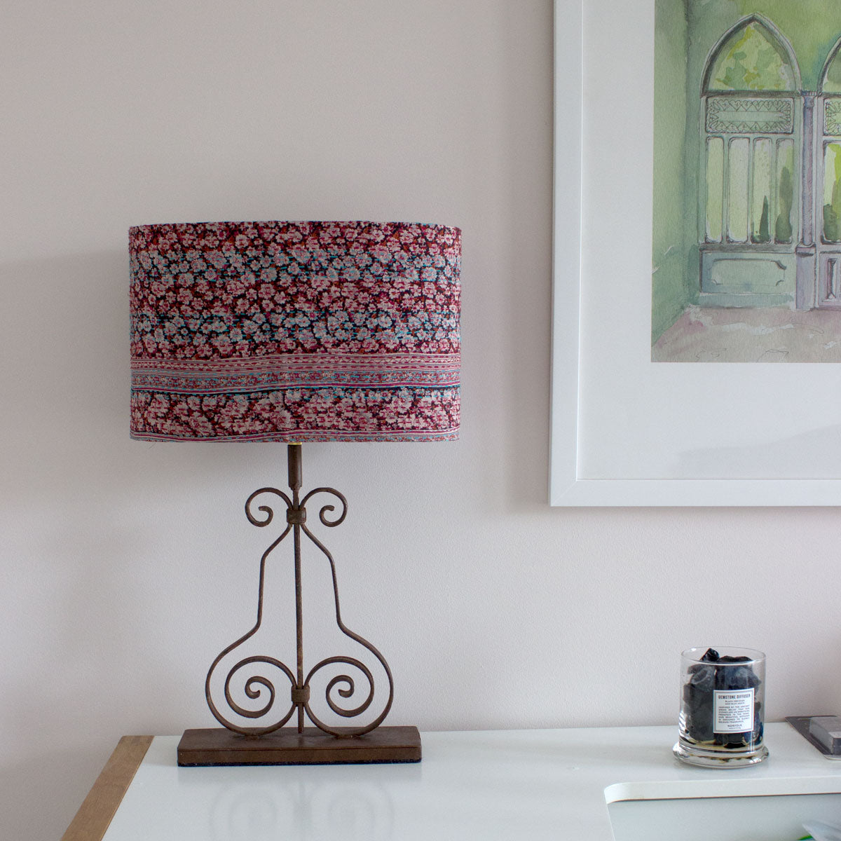 Table lamp Bela upcycled fro architectural salvage and Kantha lampshade