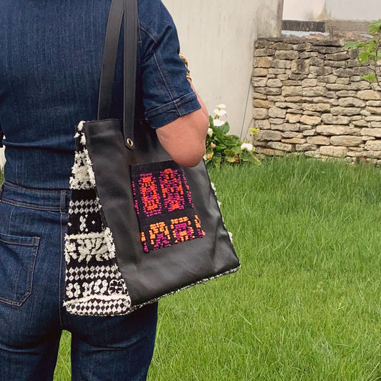 leather and fabric large tote bag Damier