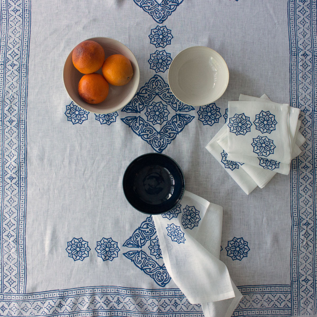 linen block print tablecloth cyclades