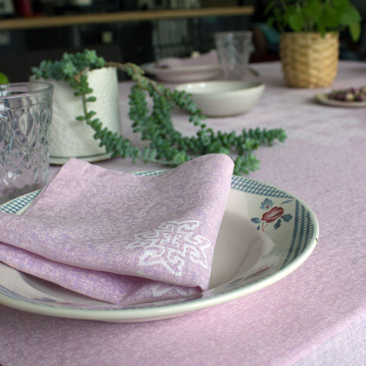 linen hand stamped cloth napkin lilac-pink