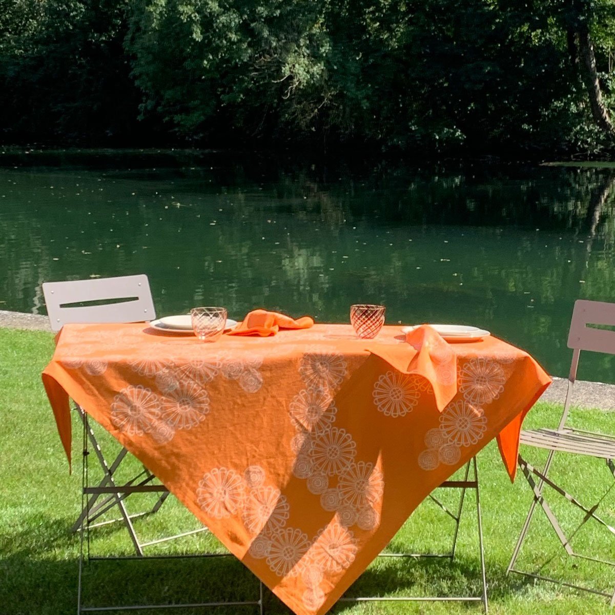 Orange print tablecloth