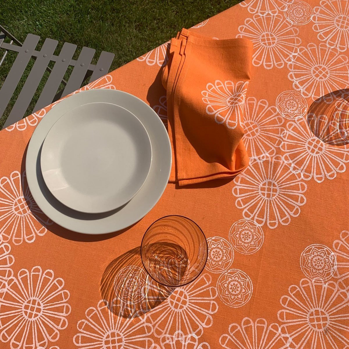 orange print tablecloth