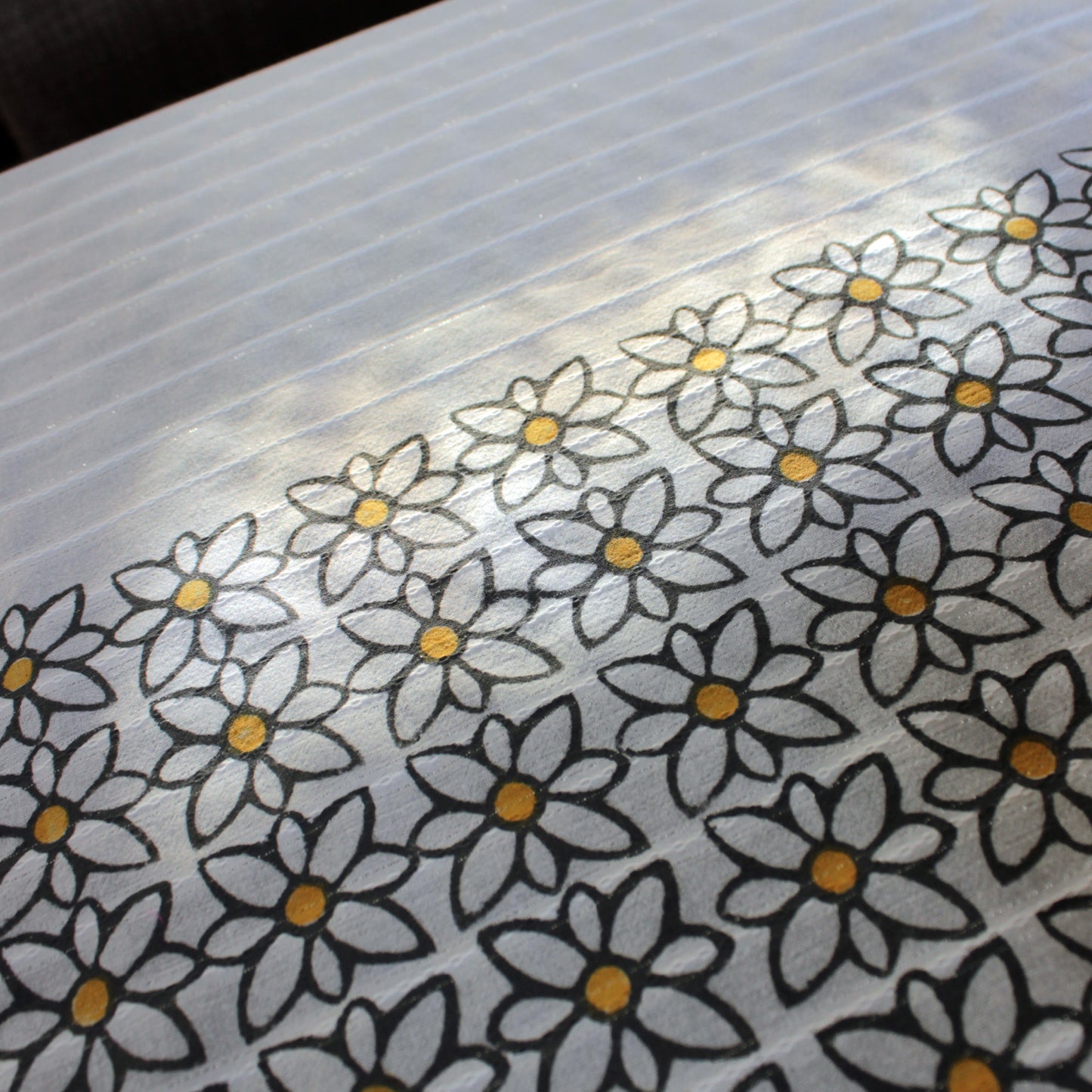 White cotton block-print tablecloth Paquerette