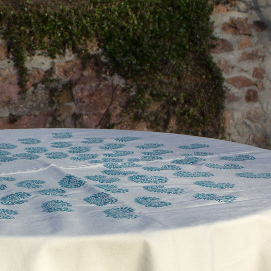 Round cotton block print tablecloth Tabriz