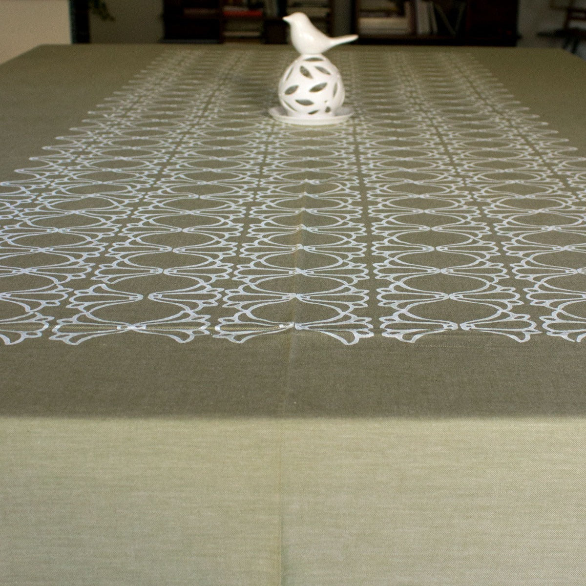 Cotton block print tablecloth green large width