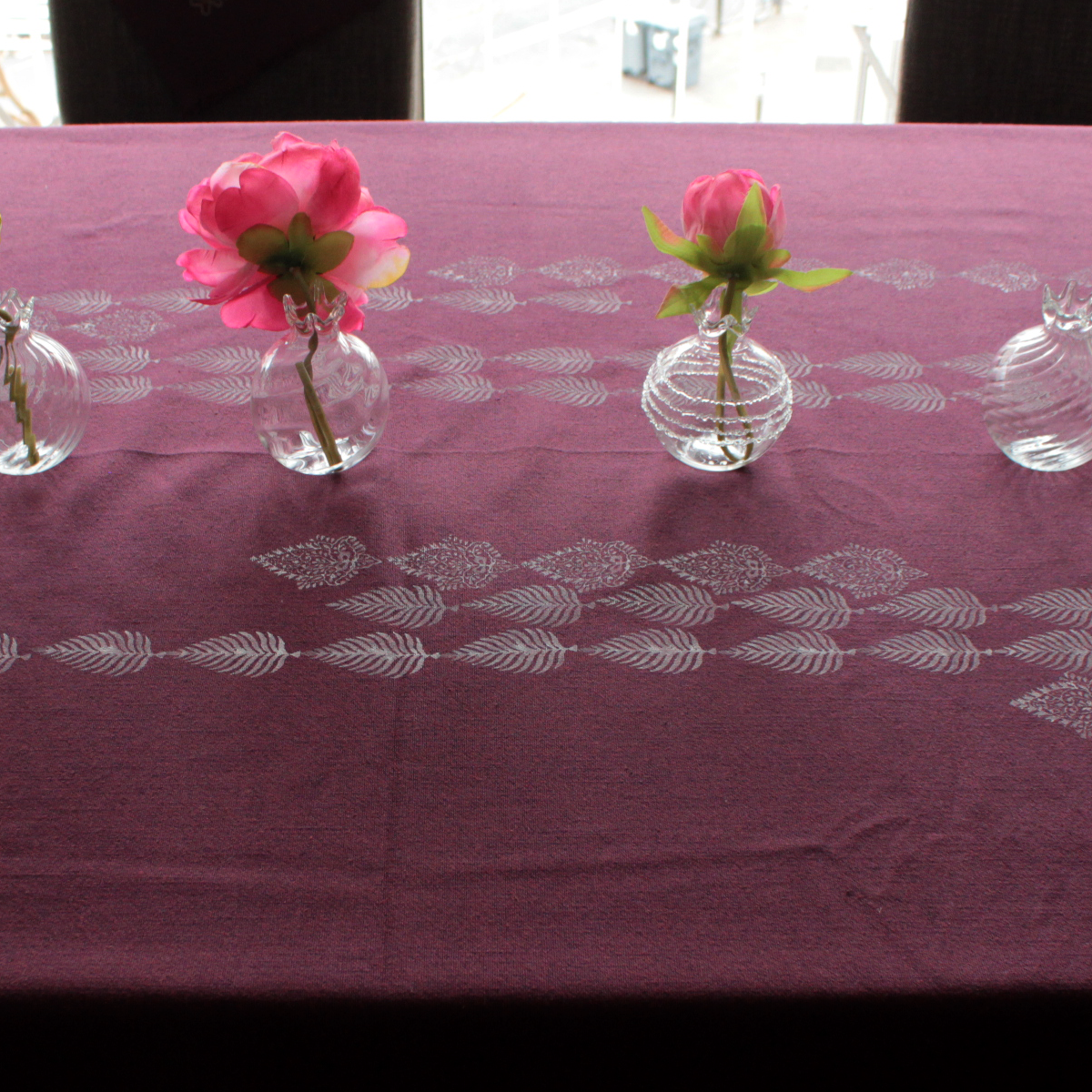 Eco-Friendly Eggplant Linen Block Print Tablecloth for Sustainable Dining