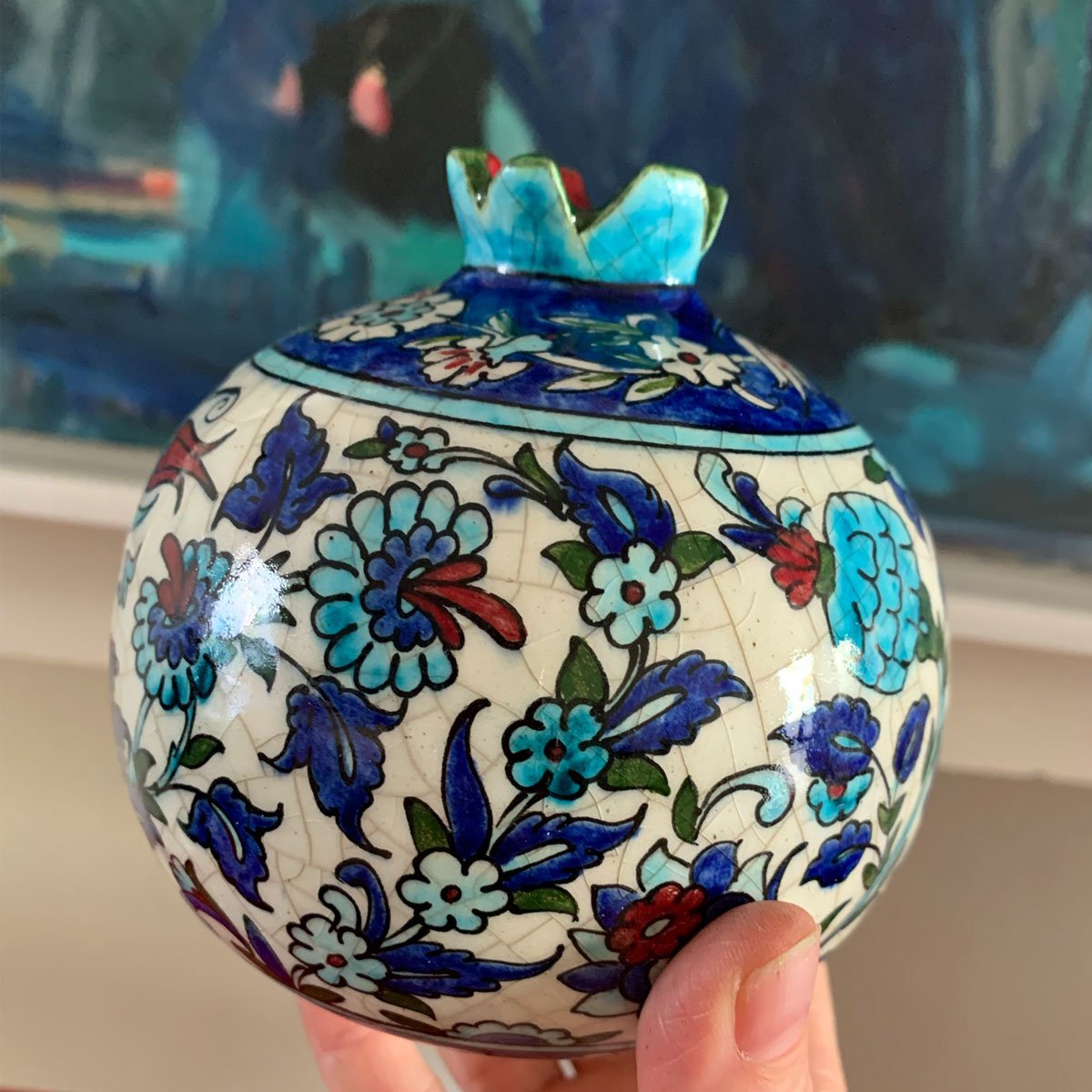 Hand-Painted Glazed Ceramic Pomegranate