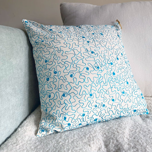 embroidered throw pillow cover blue
