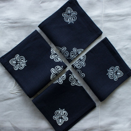 blue linen block print cloth napkins