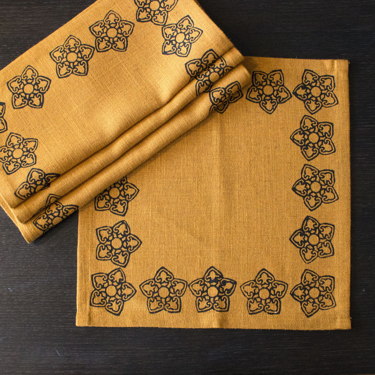 mustard block print cloth napkins