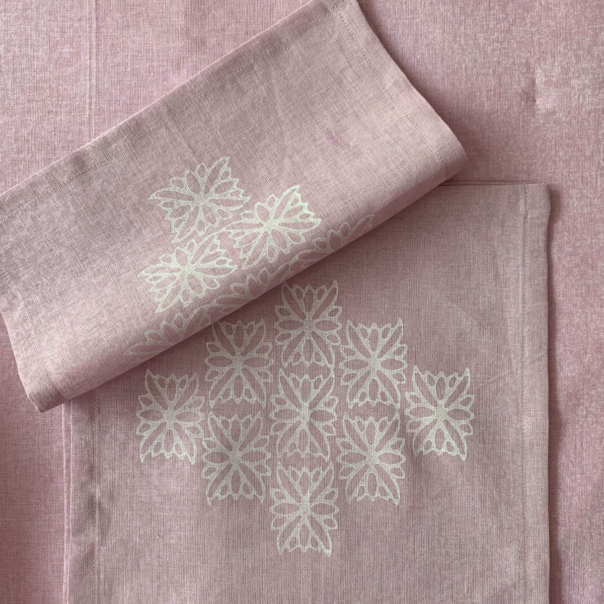 Linen hand stamped cloth napkin Lilac-pink