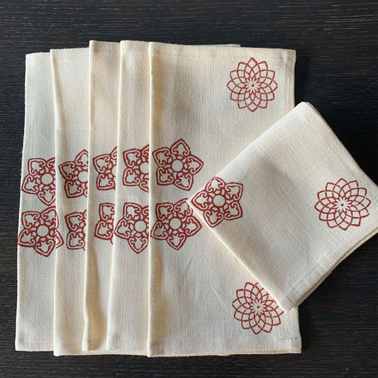 off white and red block print napkins