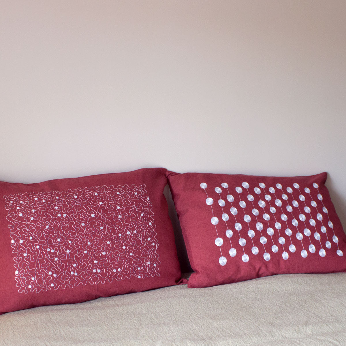 Terracotta embroidered lumbar pillow case