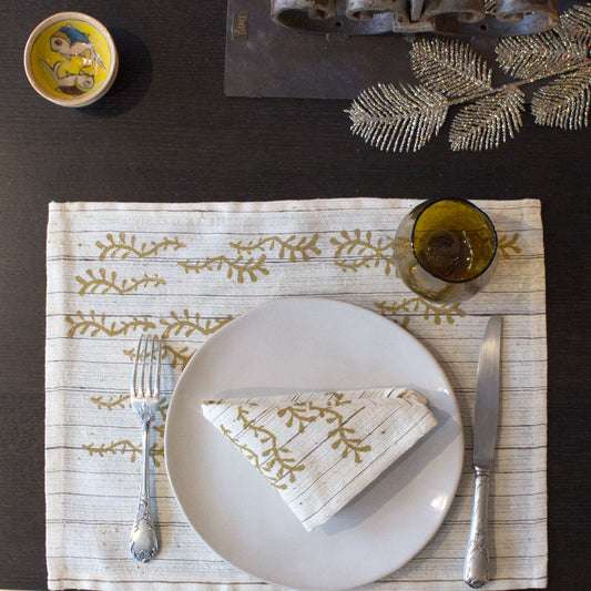 block print linen table mats