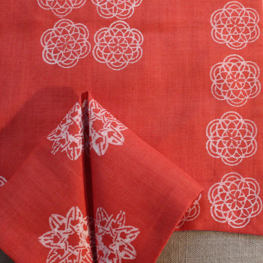 Block print coral linen napkins