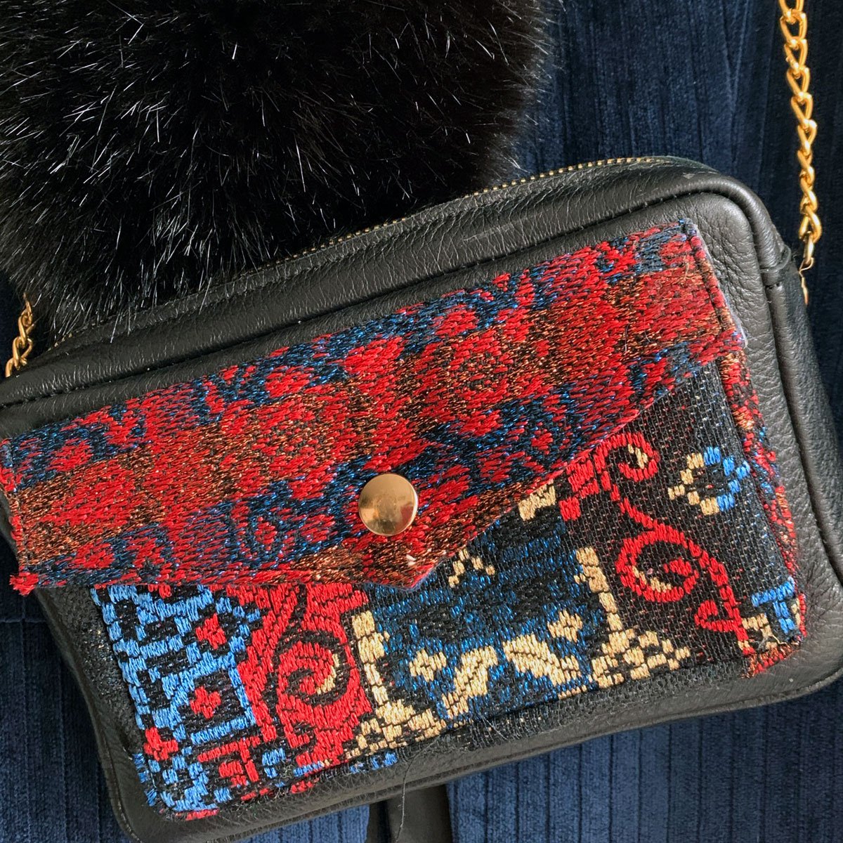 Unique red & black handbag, Natasha