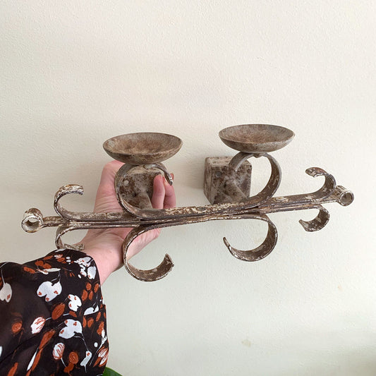 upcycled wrought iron wall candleholder